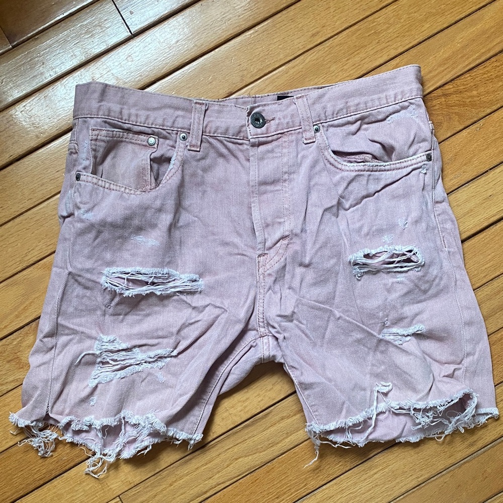 H&M Light Pink Distressed Jean Shorts